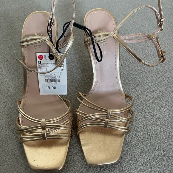Zara Gold Strappy Heels - Picture 2 of 8